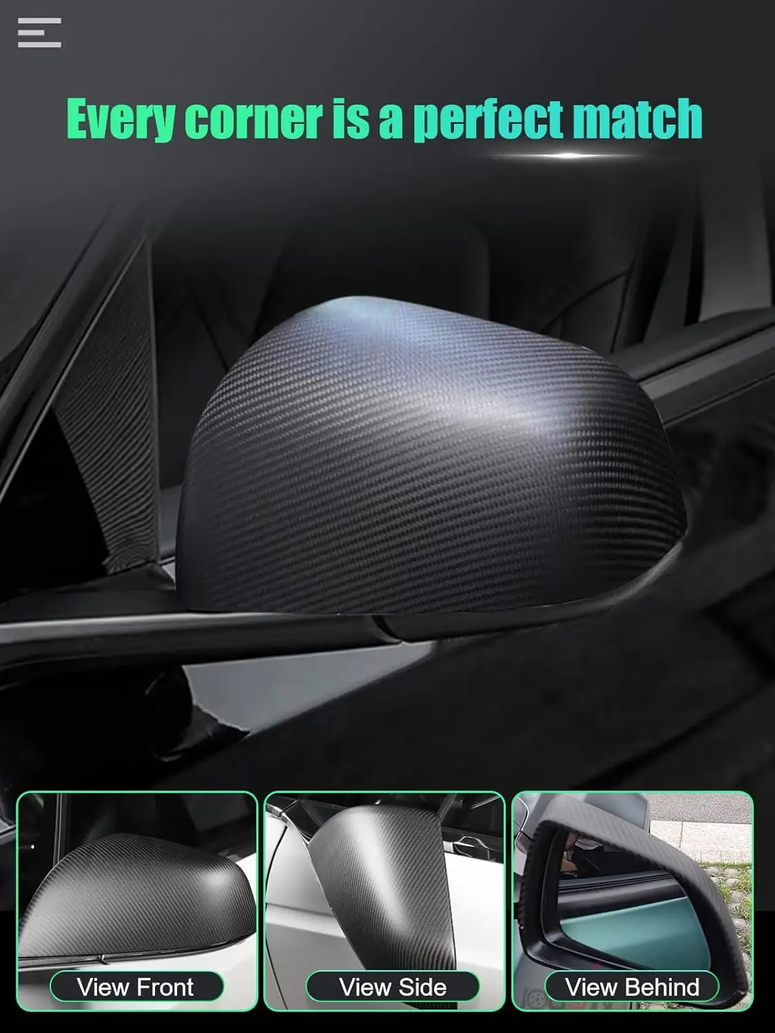 Real Dry Carbon Fiber Rear View Mirrors Cover for Tesla Model Y/3/Highland 2017-2023 2024 Side Door Rearview Mirror Cover Matte