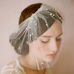 Simple retro pearl embellishment bride wedding dress accessories short travel pat headdress veil hair comb