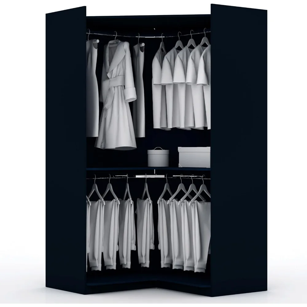 Mulberry Modern Free Standing Corner Wardrobe Closet with Rounded Hanging Rods