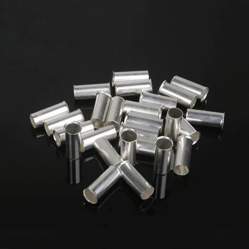 100PCS Non-Insulated Wire Connector Ferrules Electrical Cable Terminal Copper Bare Tinned Crimp Terminal 0.5mm2-16mm2 22-10 AWG