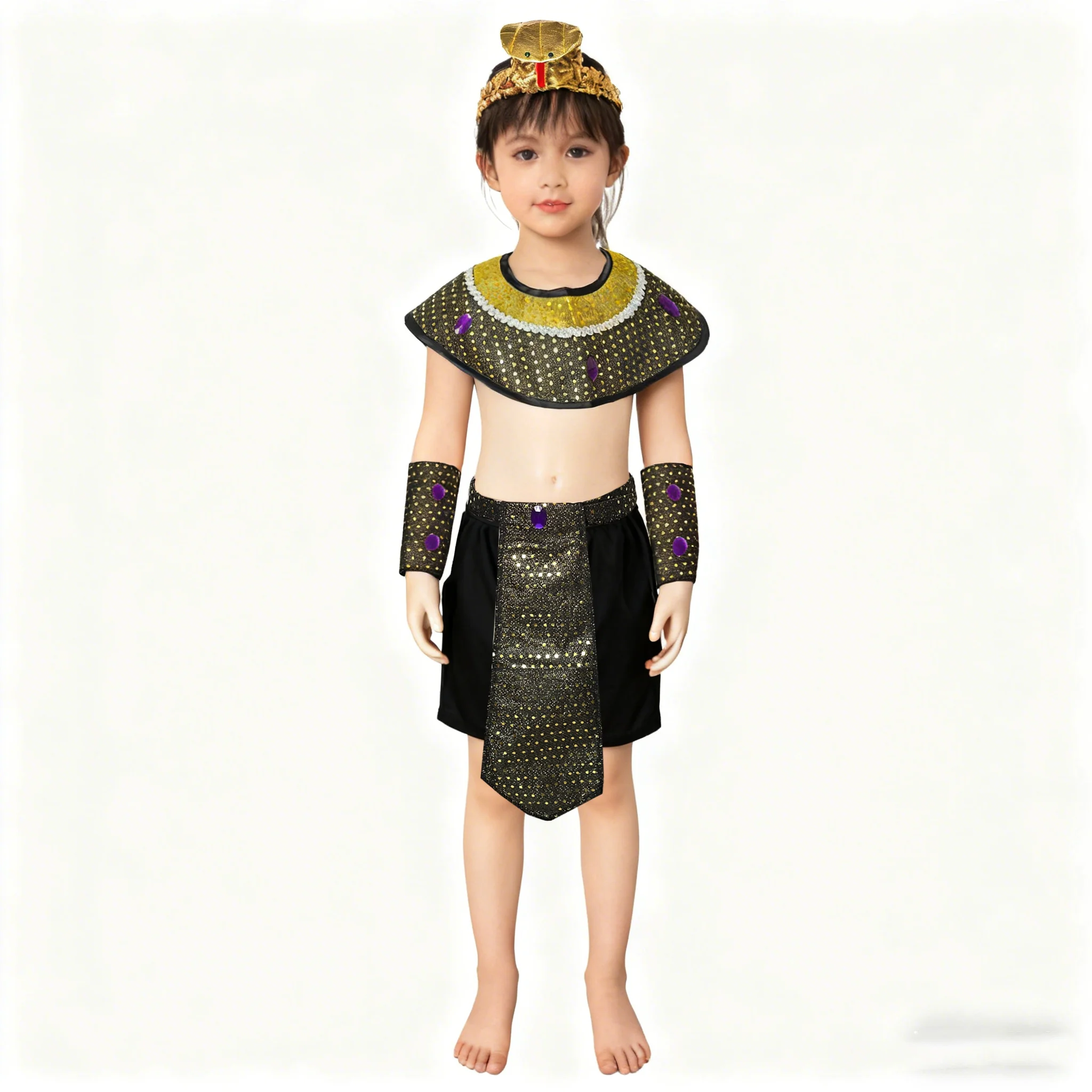 Carnival Kids Girls Dress Up Accessories Cosplay Cleopatra Headwear Neck Belt Wrist Guard Party Festival Performance Set