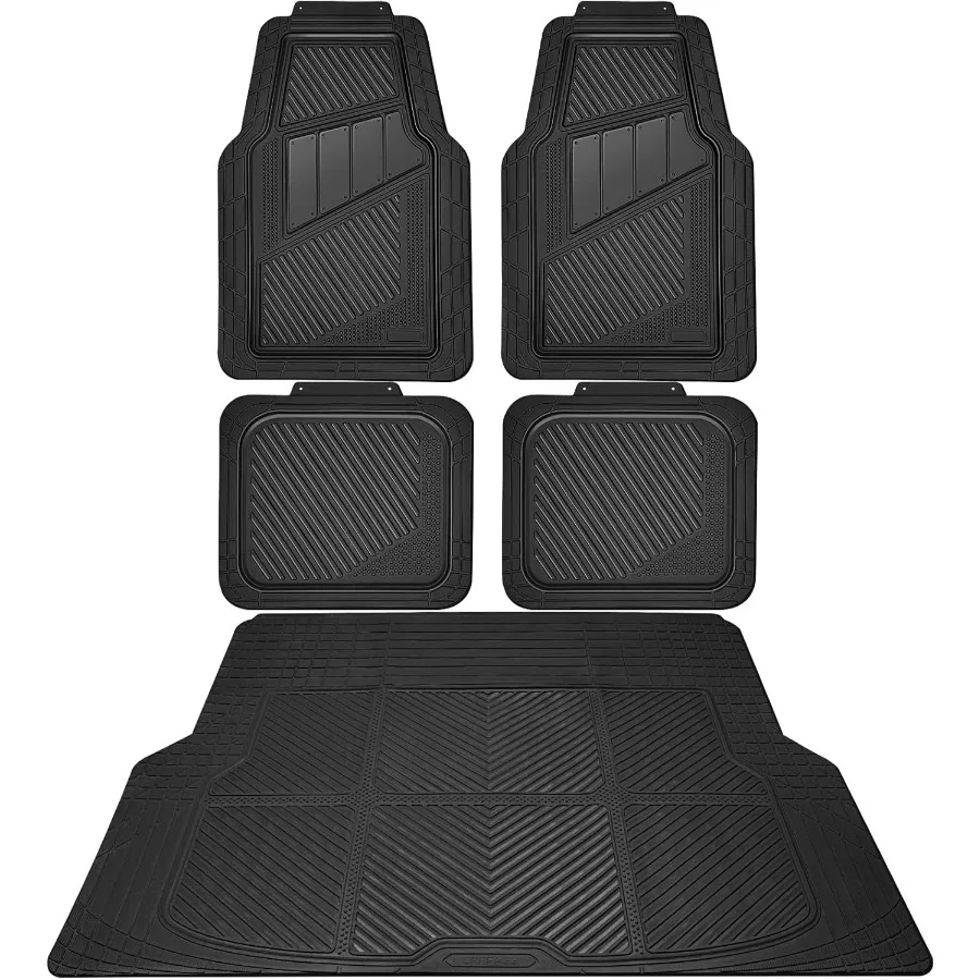 

Heavy Duty Rubber Floor Mats Gray Car Mats Full Set with Trunk Cargo Liner Universal Waterproof Floor Mats for Car SUV Truck Du