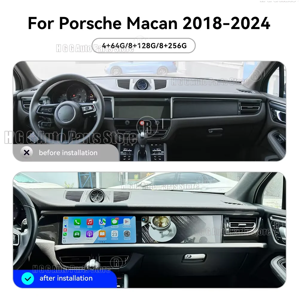 Car Radio For Porsche Macan 2018-2024 Pcm5.0 12.3inch Dual Screen Android 14 GPS Multimedia Video Auto Player Head Unit Carplay