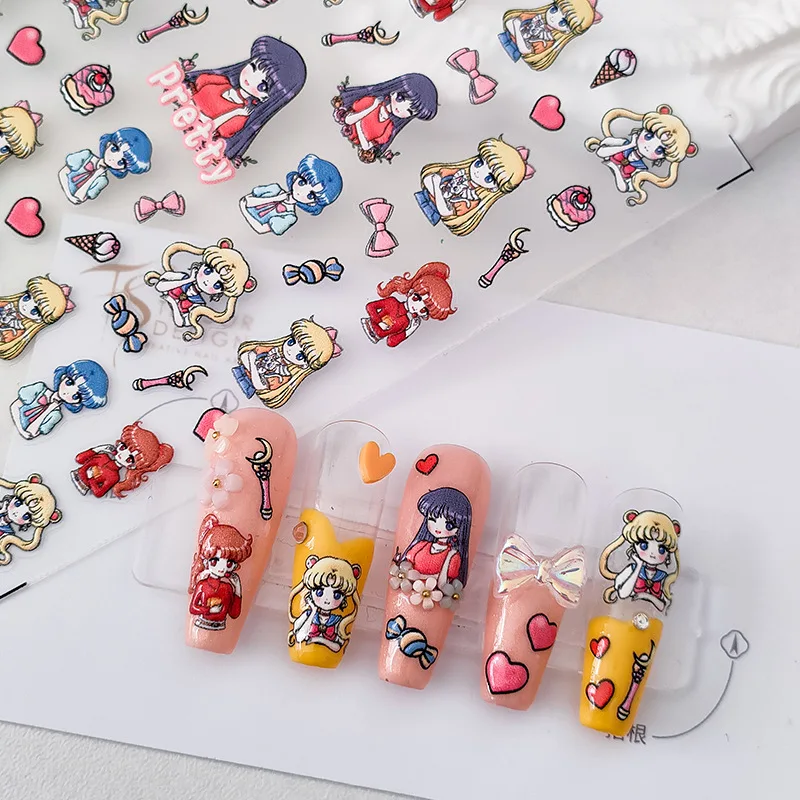 5D New Sailor Moon Nail Stickers Sailor Moon Mars Mercury Venus Nail Accessories Magic Wand Hearts Classic Elements Nail Parts