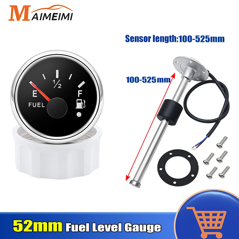 52MM Universal Gas Fuel Level Gauge Analogue LED 240-33ohm Fuel Level Meter with Alarm Red Light For Car Marine Boat RV Camper