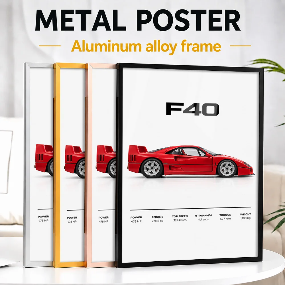 Italian F40 Rosso Corsa Supercar Framed Aluminum Metal Poster Customized Precision Engineering Wall Art Ideal Gift For Gearheads