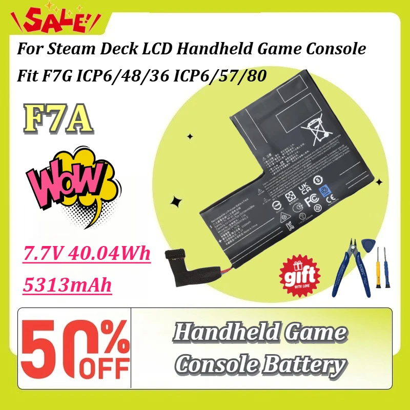 7.7V 5313mAh 40.04Wh F7A Rechargeable Li-Polymer Battery for Steam Deck LCD Handheld Game Console Fit F7G ICP6/48/36 ICP6/57/80