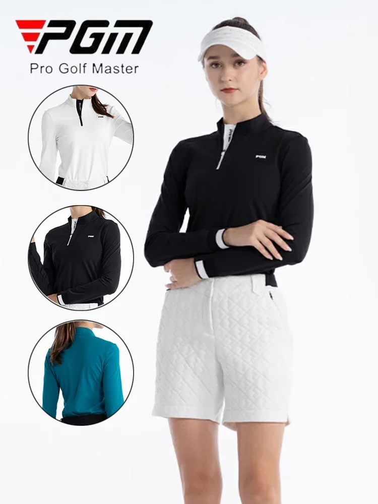 PGM Ladies Slim Long Sleeve Golf Shirt Women Patchwork Zipper Collar T-shirt Lady Soft Elastic Casual Shirt Outdoor Golf Apparel — zdjęcie 2