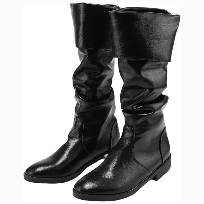 Renaissance Medieval Viking Pirate Boots Western-style Black Knight Boots Flat Jazz Boots Unisex Mid-calf Gothic Cosplay Boots