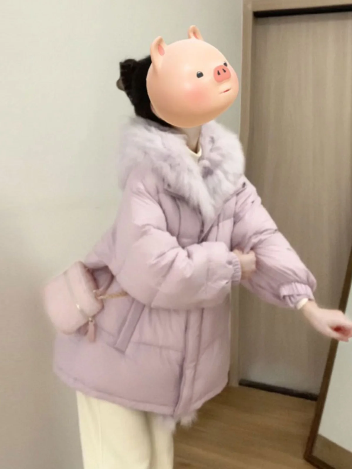 

Утепленная хлопковая куртка Sli Thiened для женщин: модное весеннее пальто с большим меховым воротником, корейская версия, свободный крой