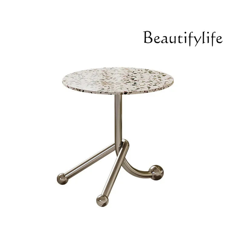 

French medieval terrazzo simple movable small round table