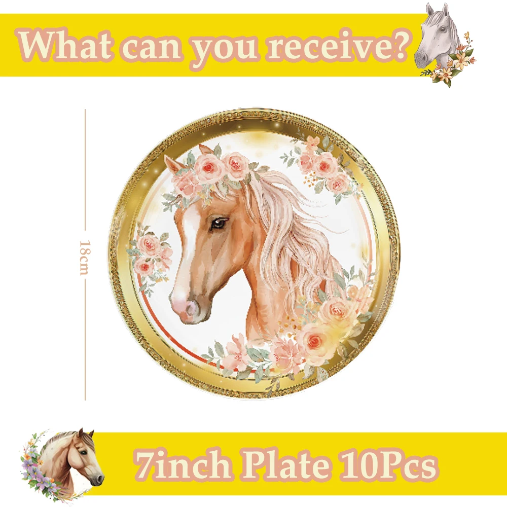 Racing Wild Horse Knight Party Supplies Birthday Decoration For Girl Christmas Birthday Paper Plate Cup 4D Animal Print Balloon