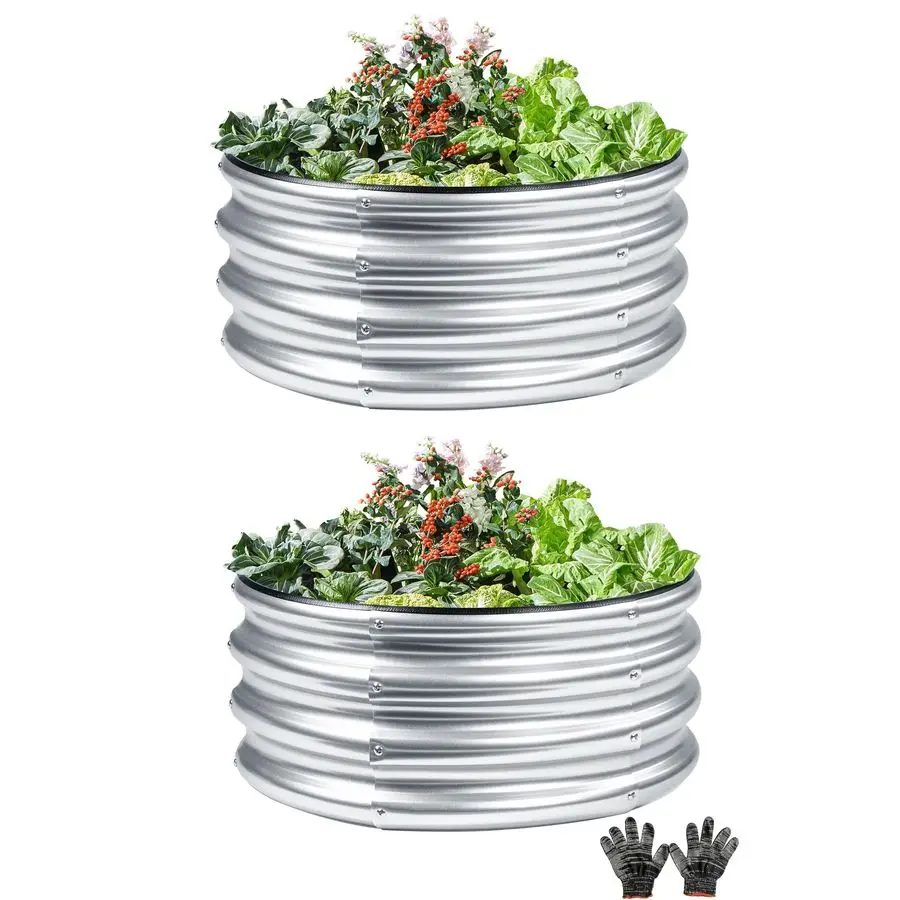 

Комплект из 2 оцинкованных круглых грядок 2x2x1 фута, серебристый уличный металлический приподнятый грядок-ящик для овощей и фруктов