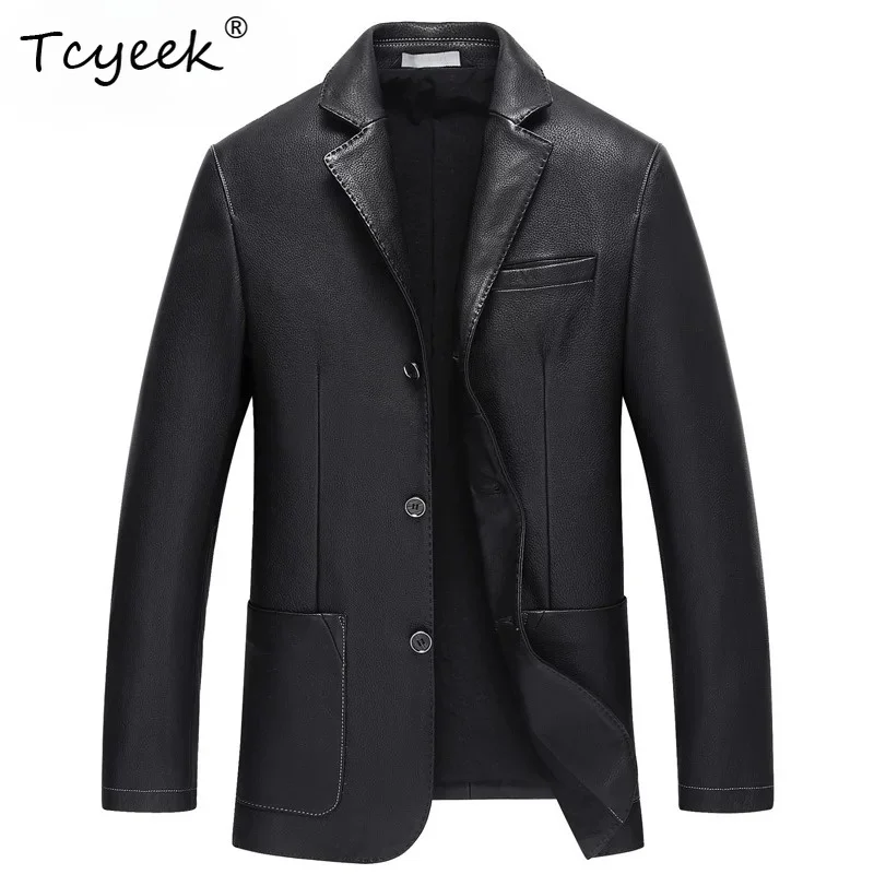 Tcyeek 100% Deerskin Real Leather Jacket Men Clothing Business Casual Mens Coats Spring Autumn Suit Coat Chic Jaqueta De Couro