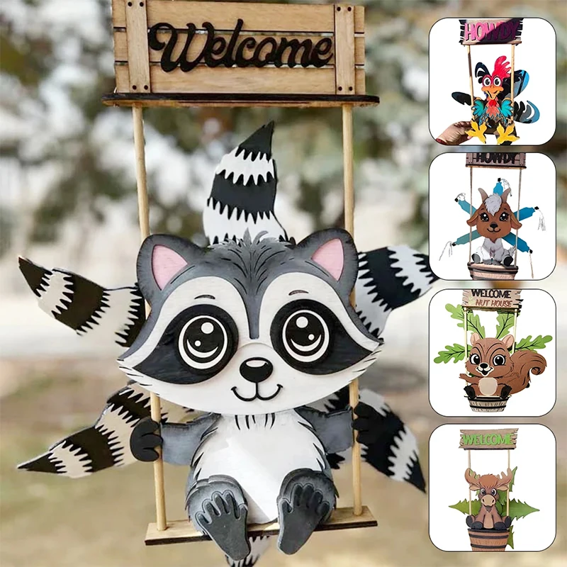 

Funny Animal Windspinner Cartoon Retro Garden Hanging Ornaments Personalized Wooden Windmill For Courtyard Landscape Decoration