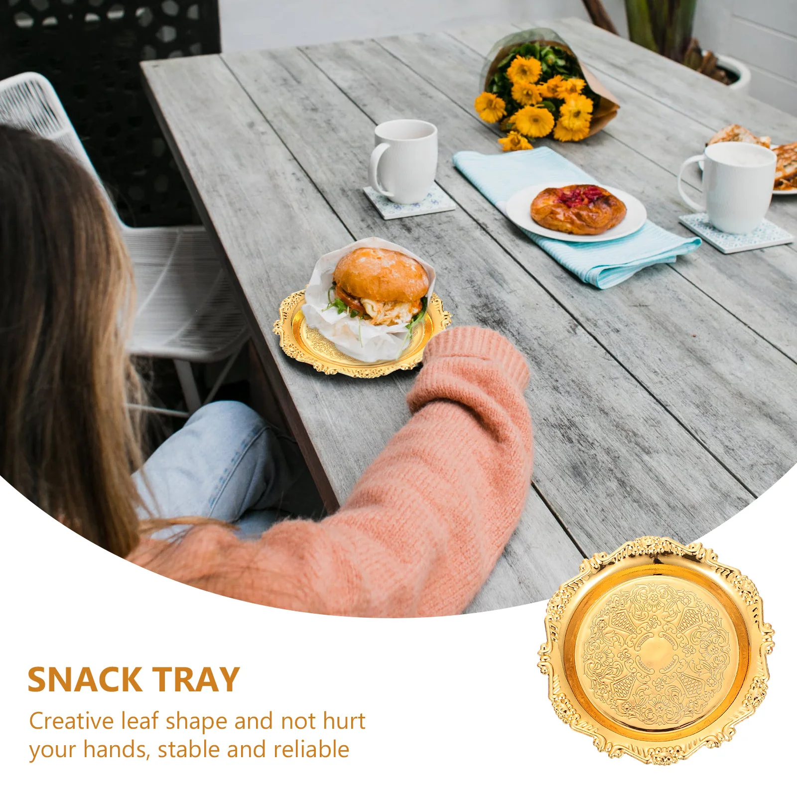 

1 set 1 Set Creative Snack Tray Large Capacity Golden Fruit Plate Storage Dish For Home Tea Table Serving Dried Fruit Desserts