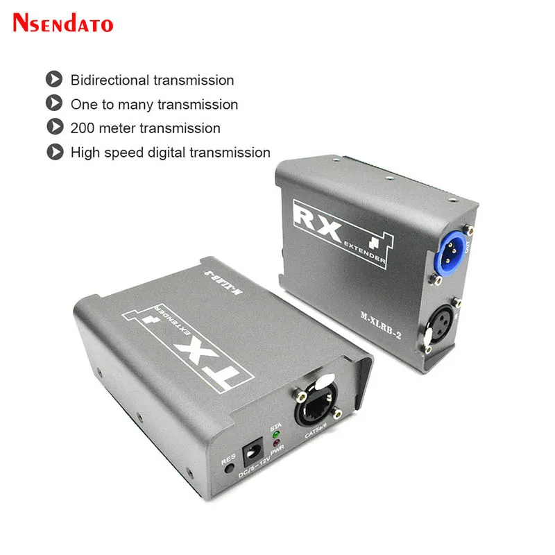 1 way Bi-directional XLR Audio Extender over Cat5e/6 200m XLR Audio Transmitter Receiver Extender kit For TV box Home Theater