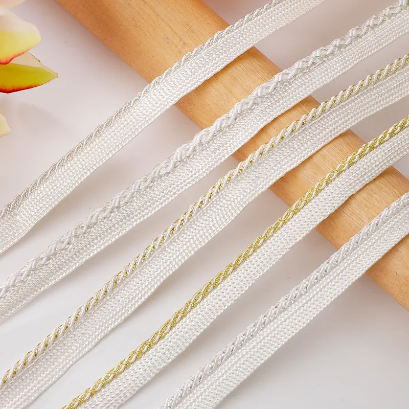 5m/16.4ft each Pack White Base Gold Silver Twisted Thread Lace Trim Ribbon Wedding Dress DIY Garment Sewing Craft Embellishment