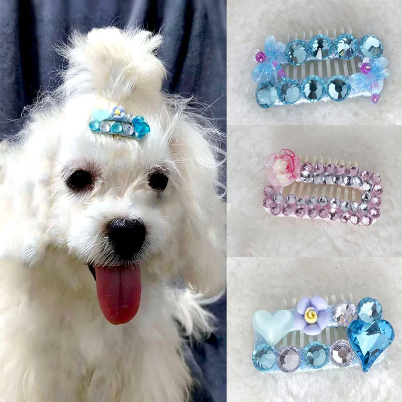 Hot Sale Multicolor Shiny Crystal Pet Hair Comb Barrettes Anti-slip Dog Cat Hair Clips Puppy Kitten Grooming Decor Supplies