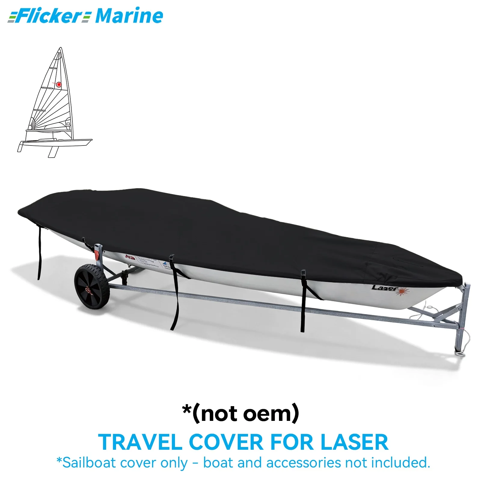 Waterproof Boat Cover Compatible with Laser-Style Dinghy 420cm x 137cm | UV Protection Polyester Sailboat Cover | Black