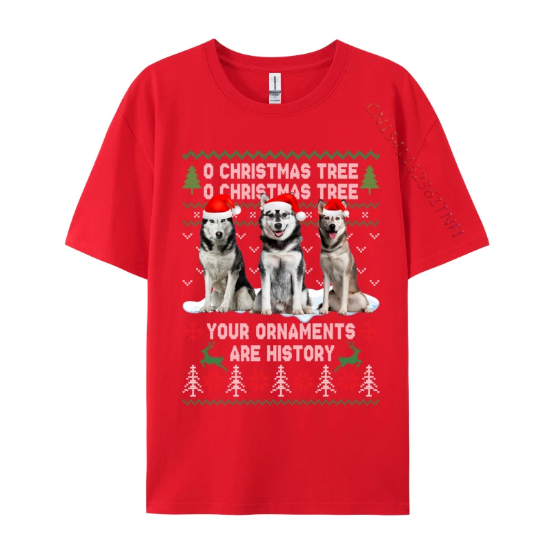 Cute Siberian Husky Dog Oh Christmas Tree Ugly Xmas T Shirts For Men Premium Cotton Crew Neck Casual Tops Luxury