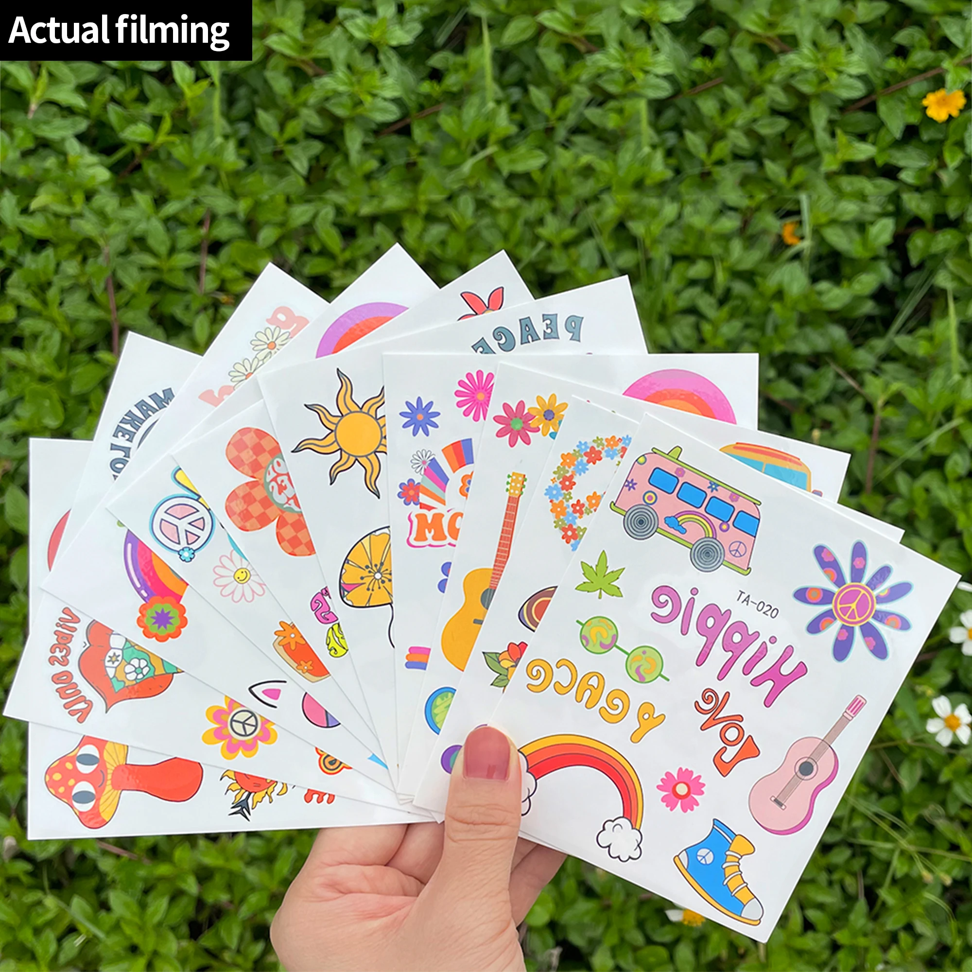 10 Sheets Groovy 70s Temporary Tattoos - Retro Flower Power, Good Vibes Party Decorations & Favors| Cute Tattoos Stickers Gift