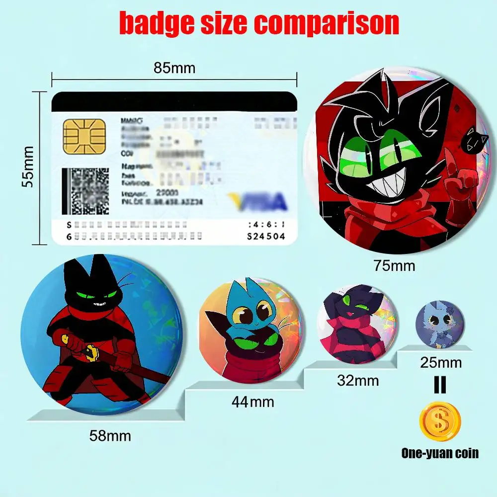 black Mao Mao Heroes of Pure Heart Reflective Pin Tinplate Round Brooch Cartoon Cosplay Badges for Bag Hat Toys Gifts