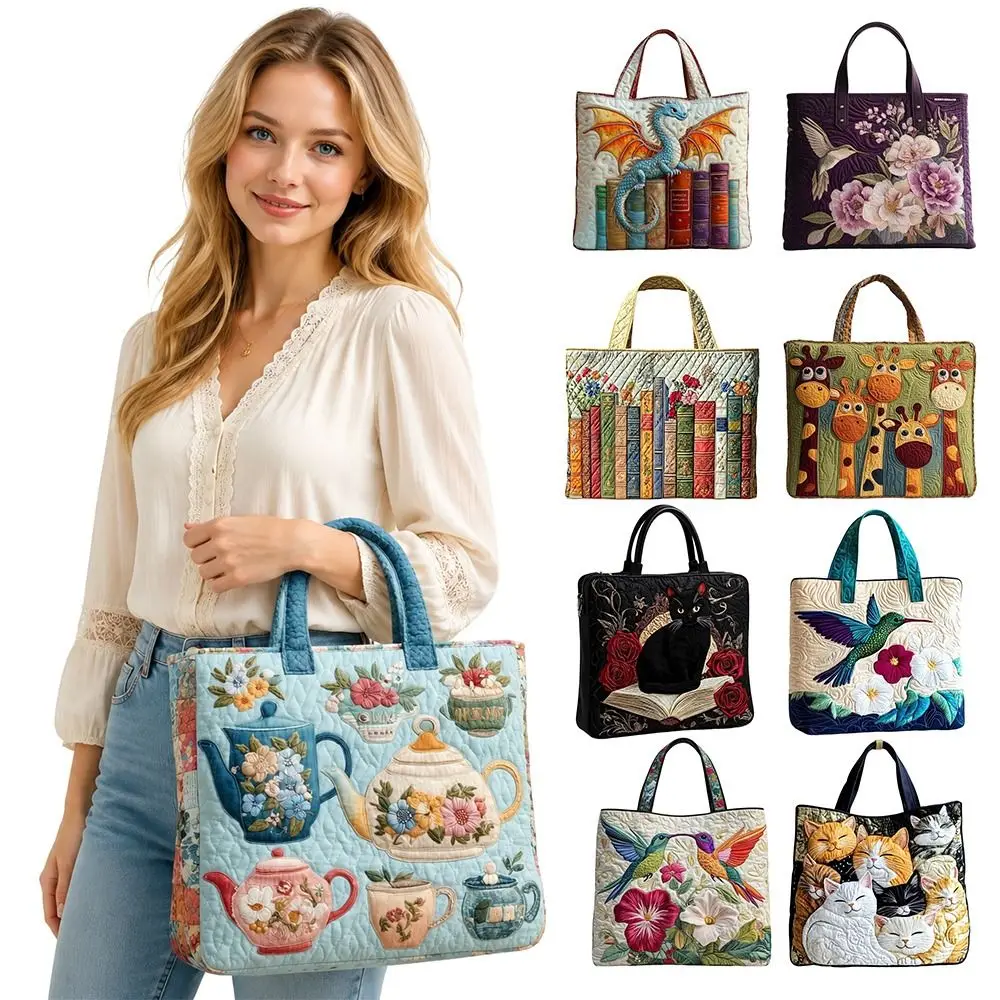 Creative Large Capacity Quilted Tote Bag 3D Printed Pattern Lightweight Travel Handbag Soft Shoulder Bag for Women Girls
