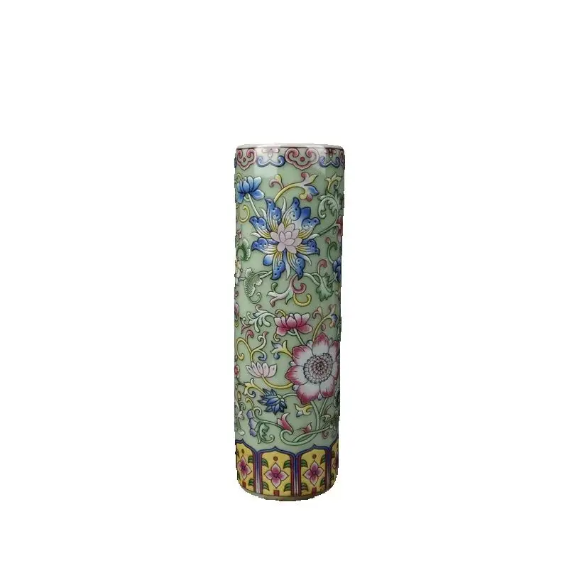 

Chinese Old Porcelain Plum blue enamel cylindrical vase Antique Decorative Piece collectible