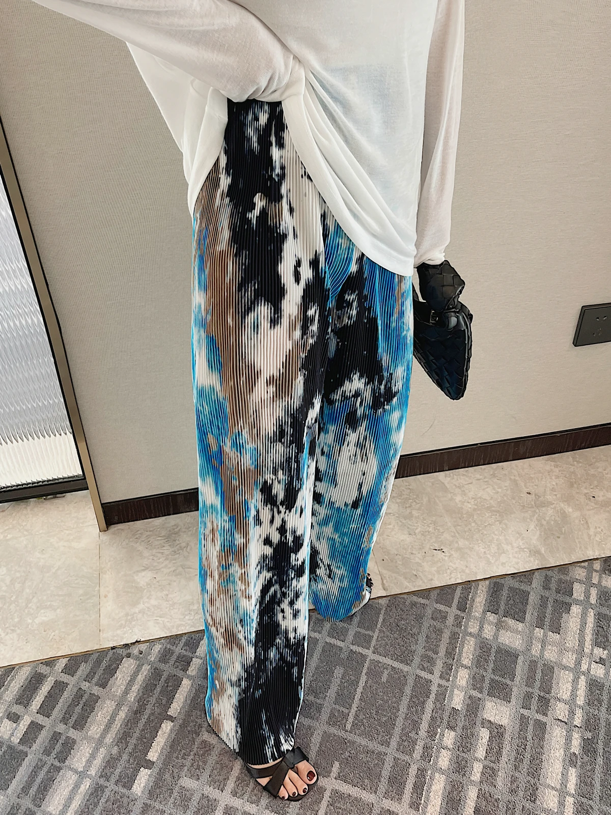 

Tie Dye Wide Leg Long Pants Y2k Woman Clothing 2025 Summer Korean Fashion Style New Elegant Vintage Trousers High Waist Folds
