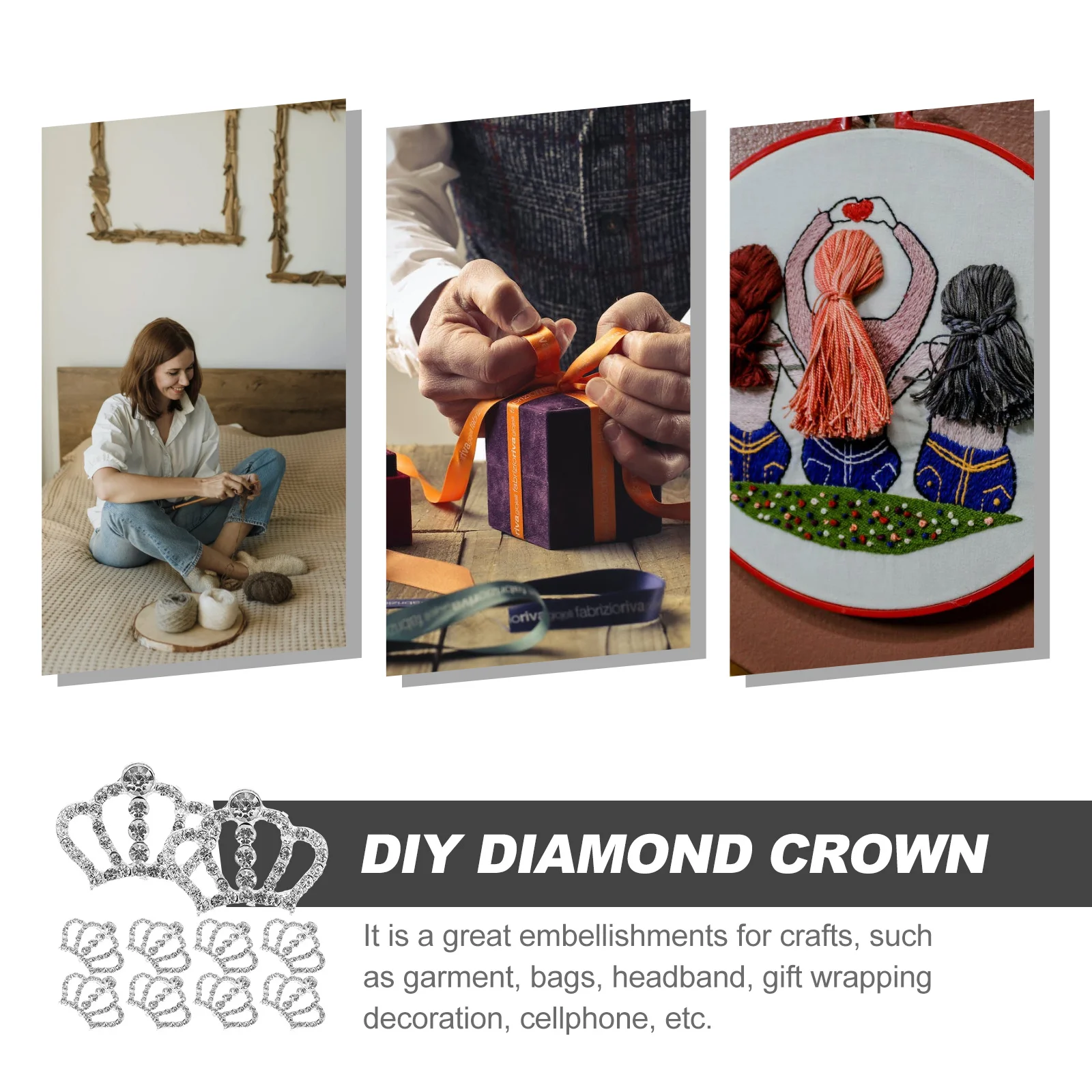 

10Pcs Water Drill Crown Headdress Silver Shining Rhinestone Embellishments for Garment Bags Headband Gift Wrapping Decoration