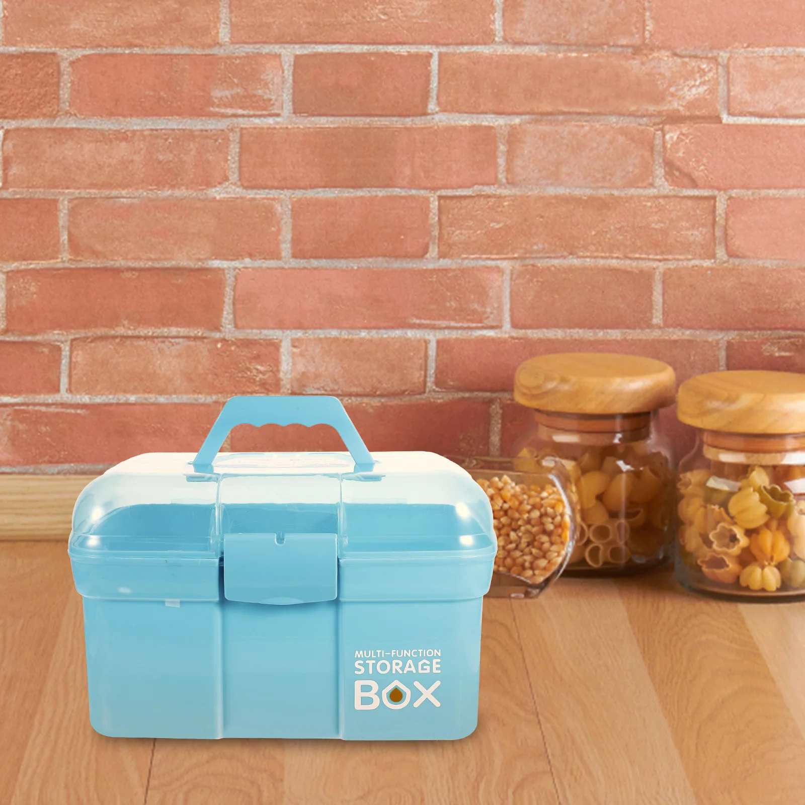 

Blue Portable Medicine Cabinet 31x20x20cm Double Layer Organizer Sturdy Smooth Design Large -Aid Box