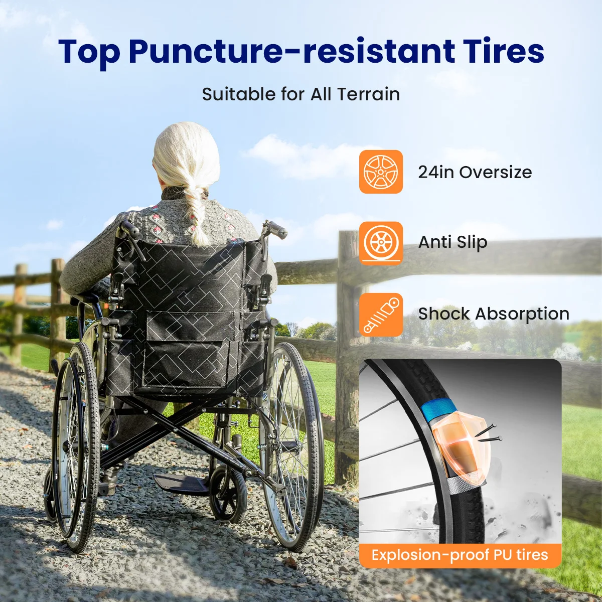 Transport Wheelchair, Portable and Folding, with Adjustable Folding Armrests