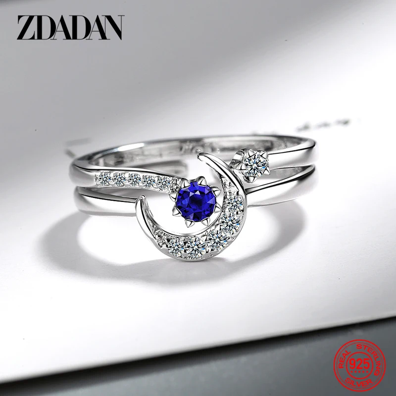 Zdadan 2 Stuks 925 Sterling Zilver Maan Blauwe Cz Ring Voor Vrouwen Mode Sieraden