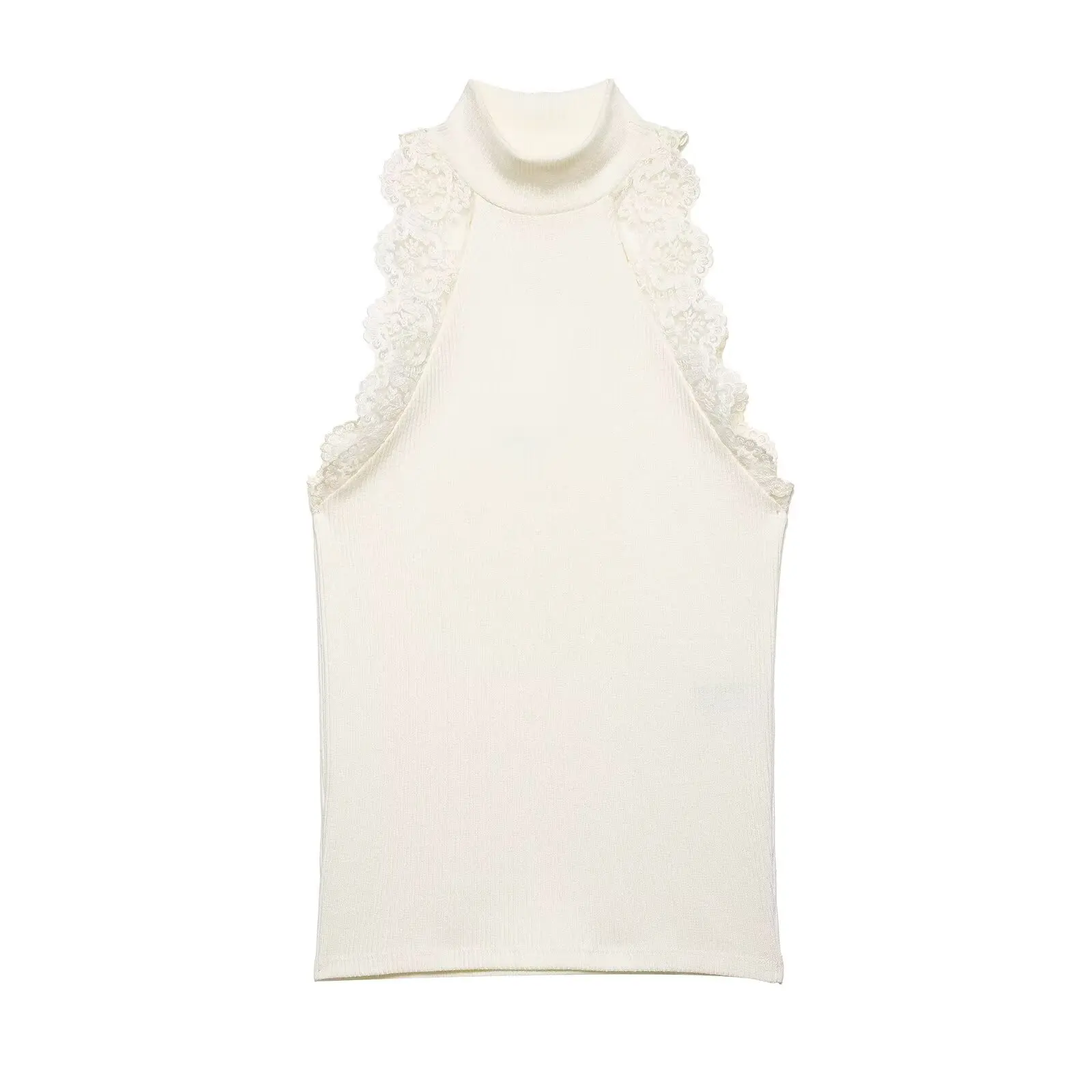 

WOMEN 2026 Summer New Fashion Lace-Embossed Rib Top Retro Sleeveless All-match Casual Chic Female Waistcoat Chic Tops