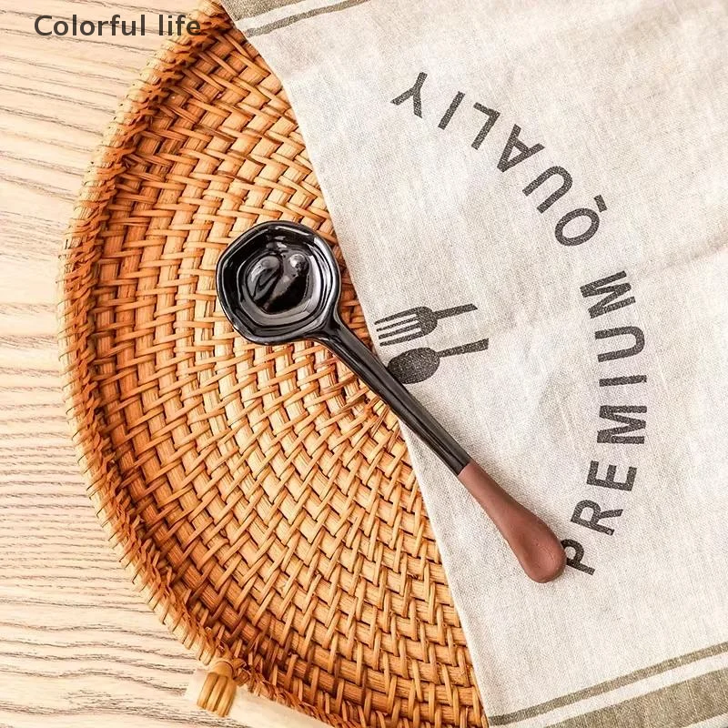 مقبض طويل ملتوية ملعقة لطيف رائعة الحجري الرجعية بعد الظهر الشاي القهوة اثارة ملعقة عالية القيمة اليدوية ملعقة ملعقة #5