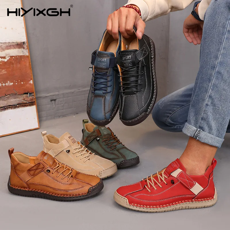 Men's Mid Top Bare Boots Spring Soft Soled Loafers Fashionable British Style Handmade Leather Flat Bottom Business Men's Shoes