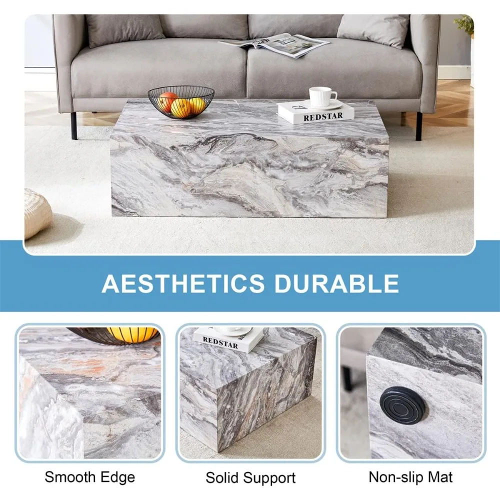 طاولة القهوة لغرفة المعيشة - تصميم حديث من الرخام الصناعي مع لمسات خشبية #5