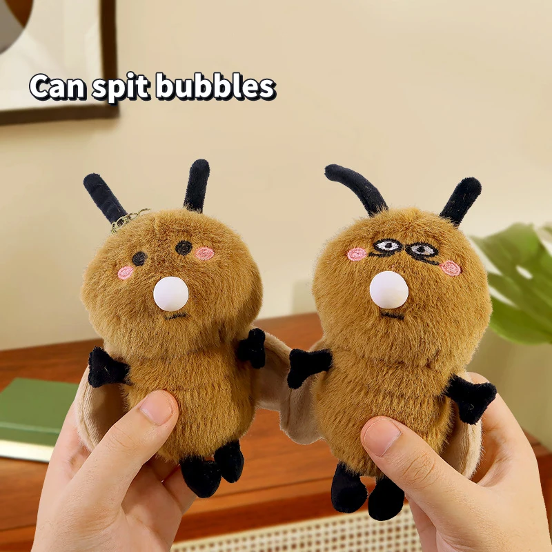 Bubble Blowing Cockroach Plush Keychain Cartoon Roach Stuffed Doll Pendant Car Key Ring Backpack Bag Decor Kid Gift