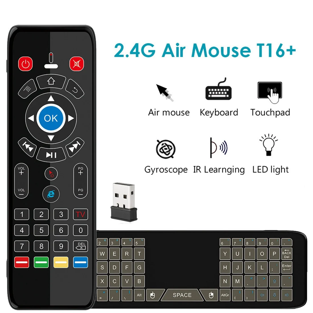 Mini Wireless Keyboard/Air Remote Control/Mouse/Touchpad with Colorful Backlit, 2.4GHz, for Android TV Box, HTPC, IPTV