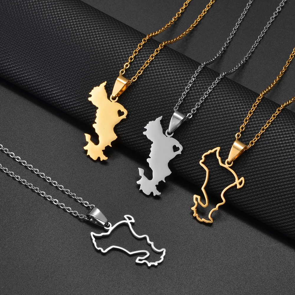 Anniyo Mayotte Map Pendant Necklaces for Women Girls France Jewelry #012862