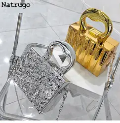 Acrylic Metallic Color Top Handle Handbag Female 2024 New Hard  Shoulder Crossbody Bag Small Box Totes Luxury Party Clutch