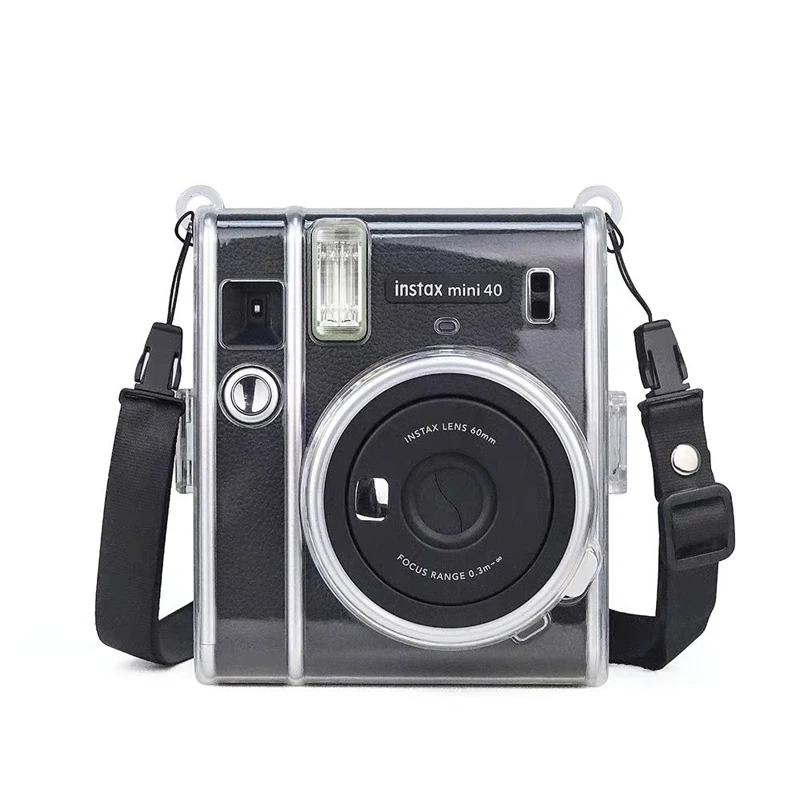 Protective Crystal Case Transparent Clear Cover for Fujifilm instax mini 40 mini40 Instant Film Camera Bag Shell with Neck Strap