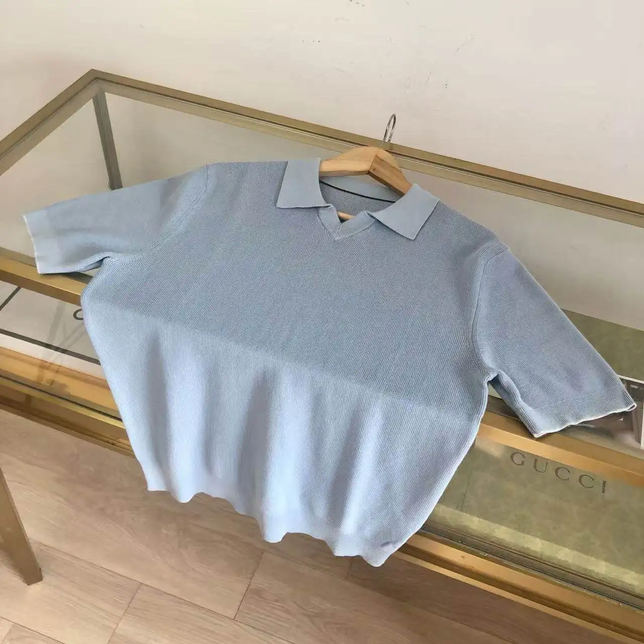 Italian old money style BC men's lapel buckle-free knitted short-sleeved cotton nylon-blend POLO shirt