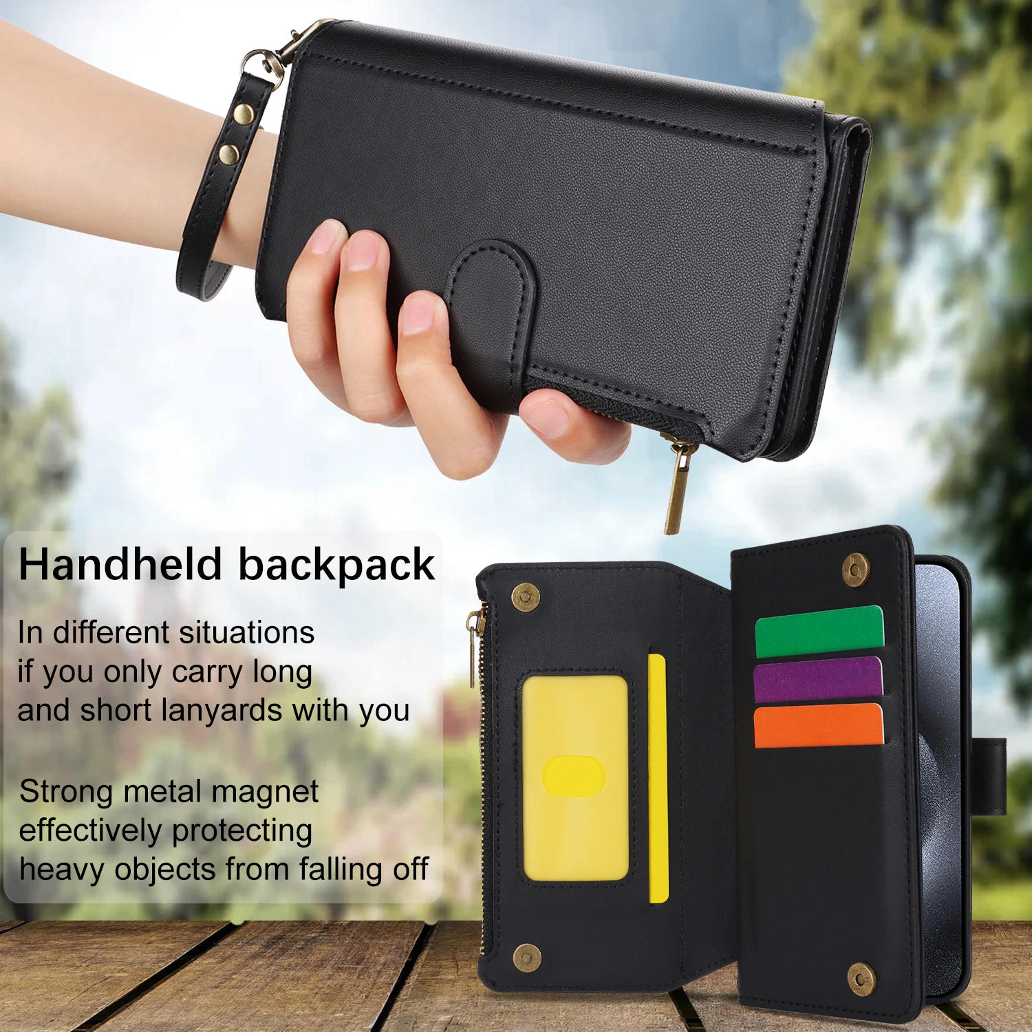 Genuine Leather Wallet for Samsung, Mobile Cover, Multi-Card Slot, Zipper, High-End, Suitable for Galaxy A15, A14, A35, A53