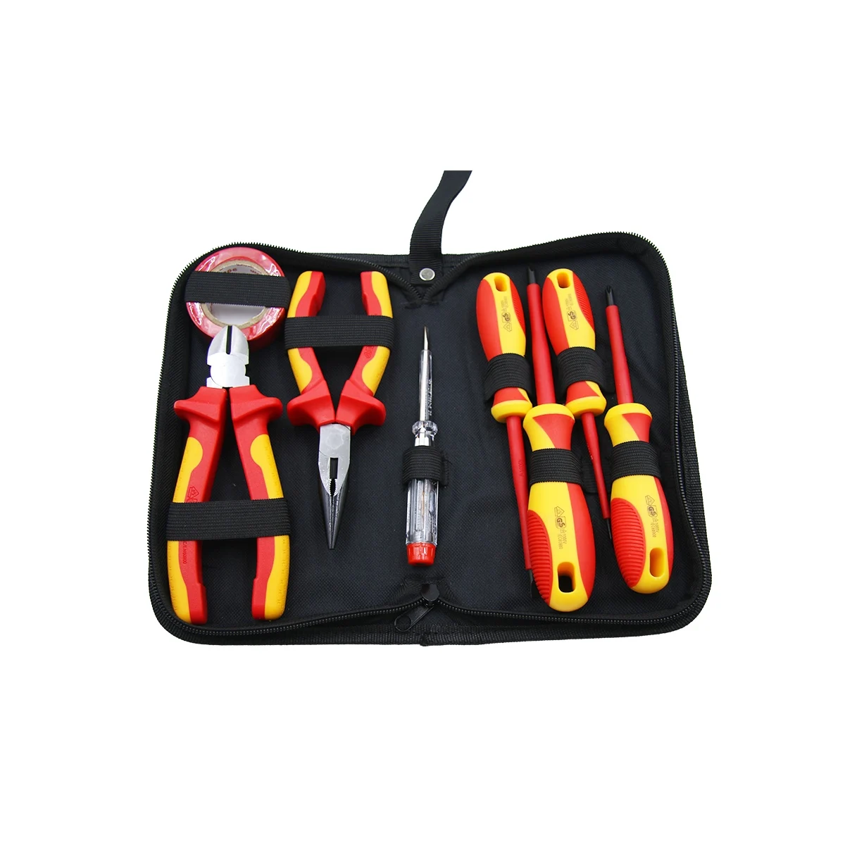SFREYA S670B-8 8PCS Cloth Bag Insulated Tool Set, Includes Screwdrivers,Pliers,Voltage tester,Insulated Tape for Electrician