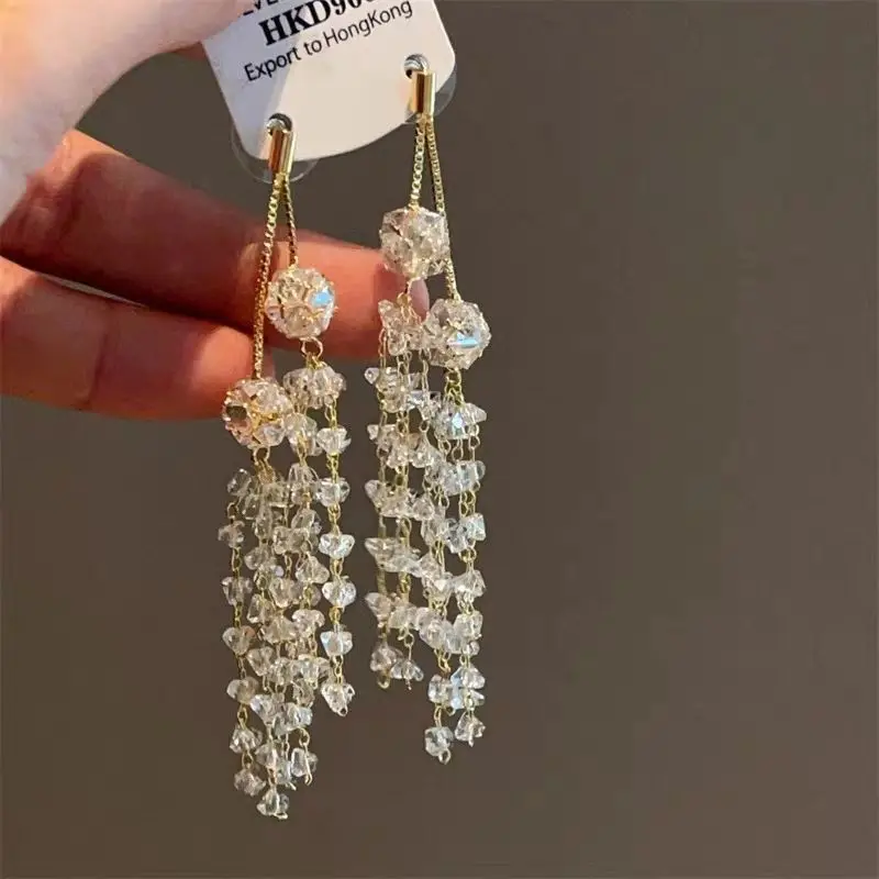 Niche high-end crystal tassel pendant ear hook fairy earrings