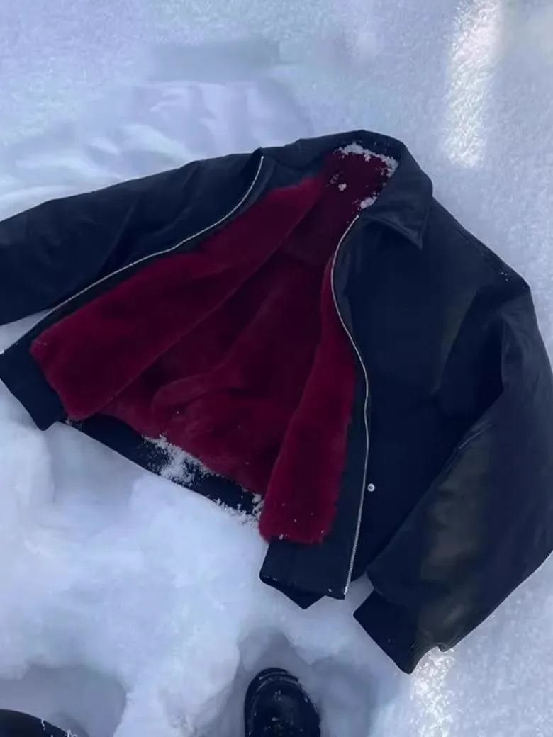 

American Sle Thiened Warmth Men's Cotton Jaet Fake Fur Collar Winter Coat Youth Casual Long Sve Pure Color