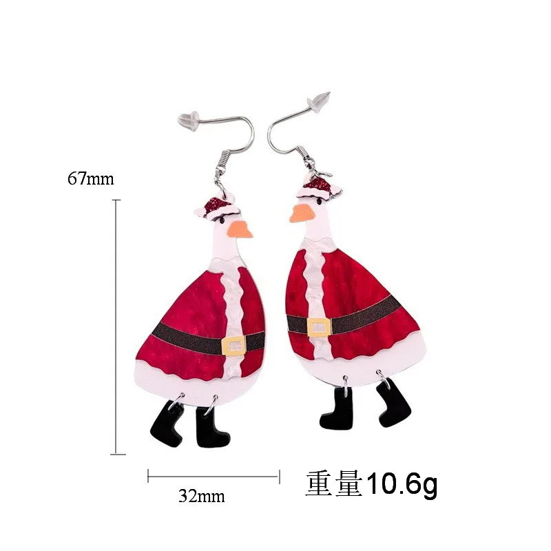 Cute Cartoon Christmas Duck Acrylic Earrings for Women Christmas Gifts Decorative Ear Ornaments