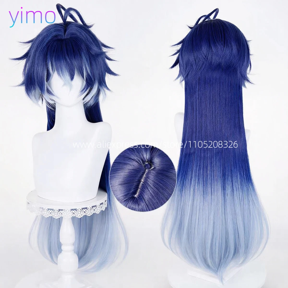 Peluca de Cosplay Flins Kyryll Chudomirovich 85cm peluca degradada en capas azules pelucas sintéticas resistentes al calor para fiesta de Carnaval de Halloween